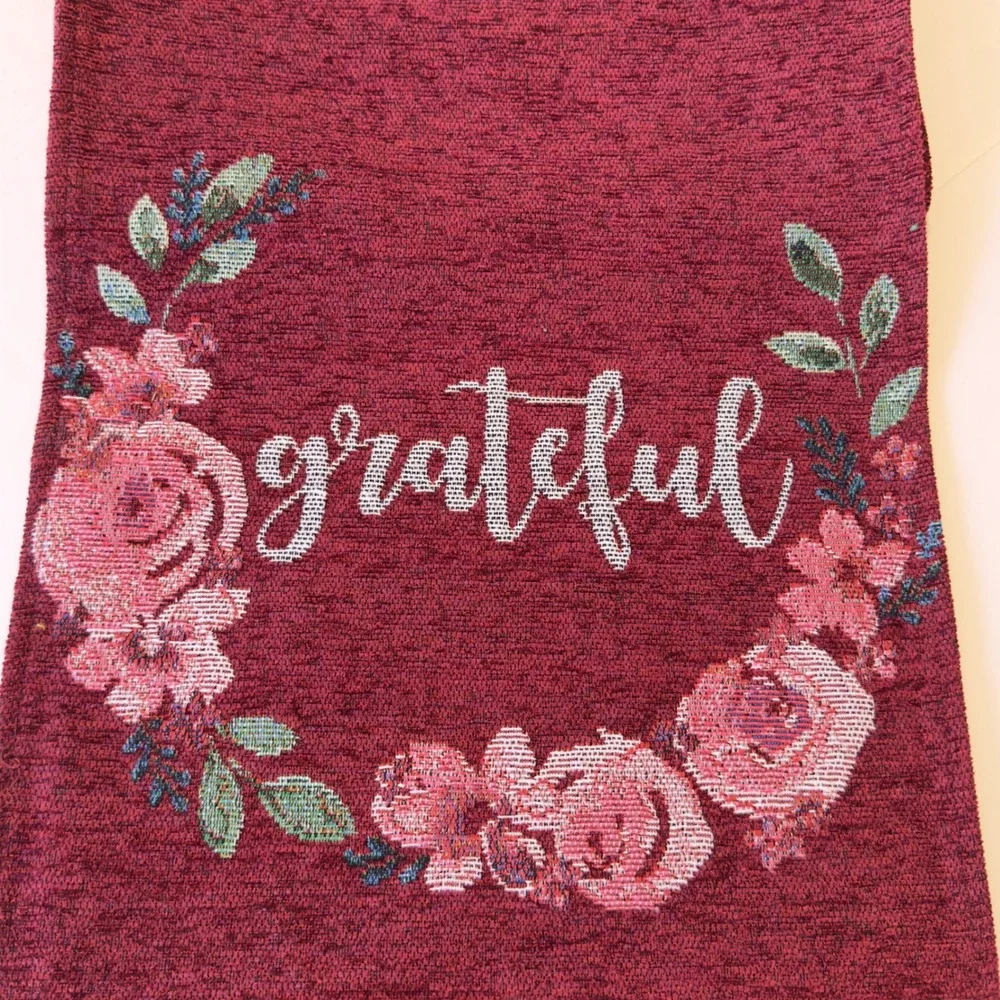 Grateful Floral‎ Tapestry Table Runner Burgundy Wine 70x12.5 Thanksgiving Fall
